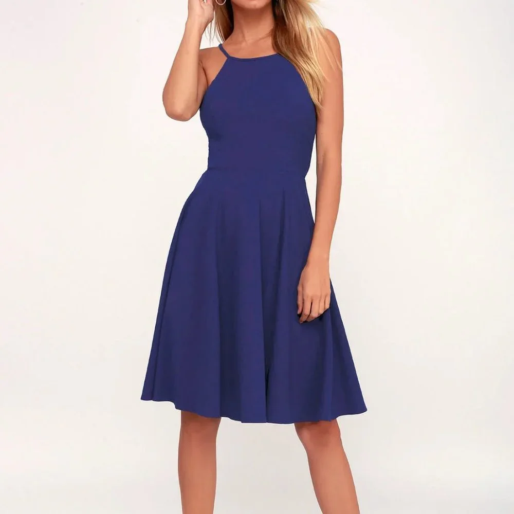 NWT Lulu's Midi Dress Blue Size Small - Picture 6 of 7